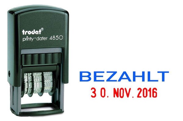 "Trodat Datumstempel Mit Text \"Bezahlt\" Printy-Dater 4850/L SelbstfäRbend Blau Ro"-image