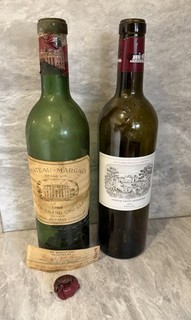 EMPTY 1969 Chateau Margaux (Cork Inside) & 2011 Lafite Bottle