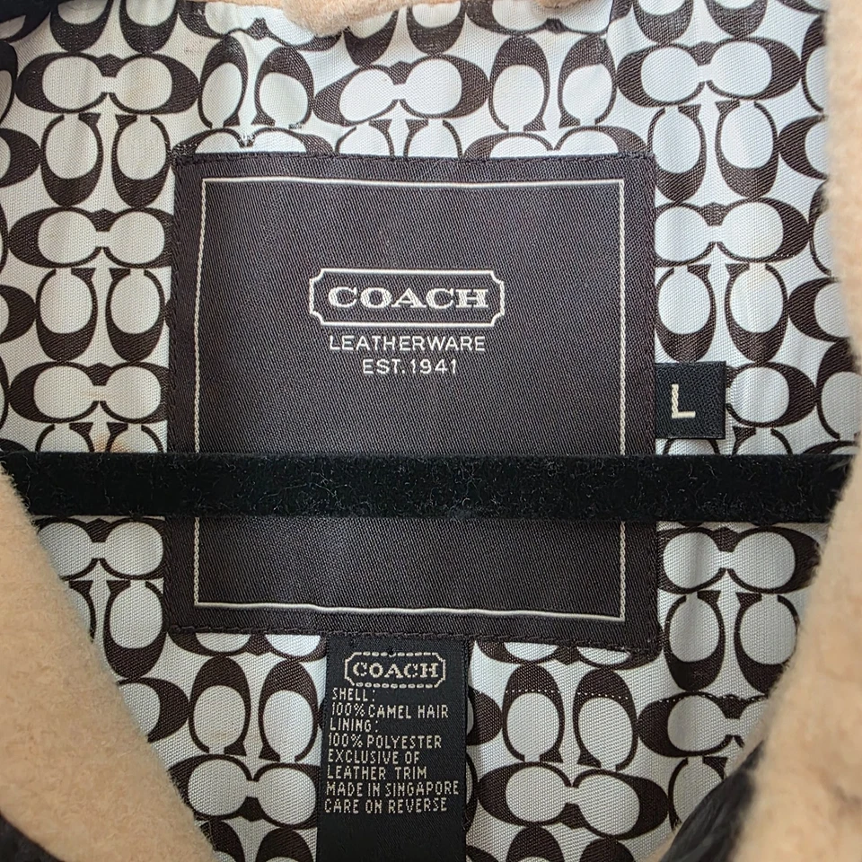 Gabardina Coach Leatherware para mujer talla L beige 100 % pelo camel botón a presión de colección Foto 2 de 4