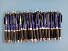 30ct Lot Misprint Retractable Click Ink Pens Navy Blue with Rubber Grip