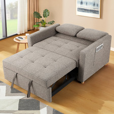 3-in-1 Pull Out Sofa Bed Convertible Linen Sleeper for Small Space 2 Seater Sofa