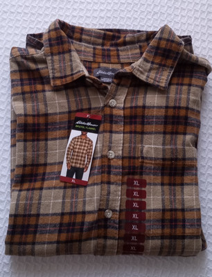 New Eddie Bauer Bristol 100% Brushed Mocotton Flannel Shirt Browns Size Xlarge