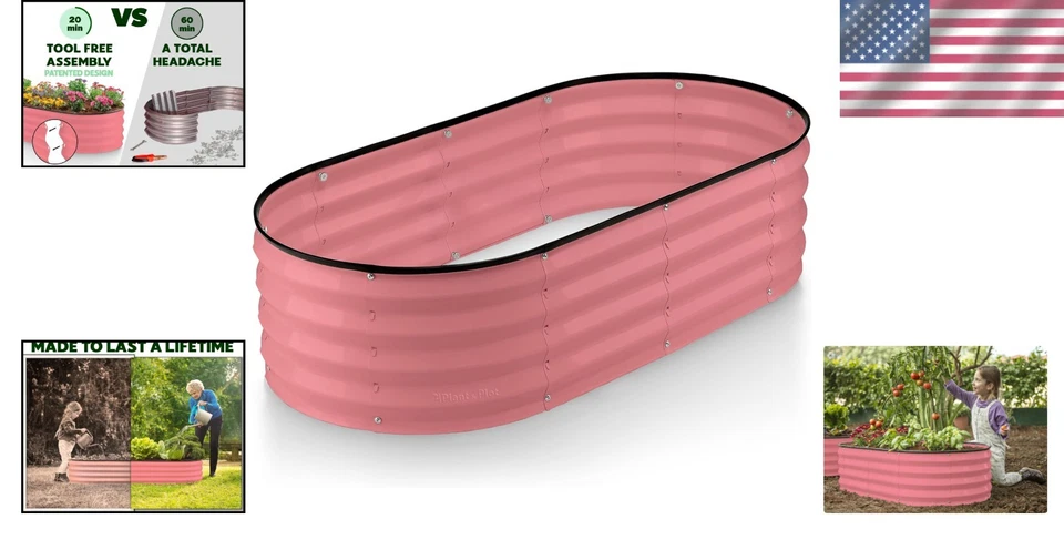 Cama de jardín rosa elevada resistente a la intemperie de 4 pies x 2 pies para jardinería sin esfuerzo Foto 2 de 4