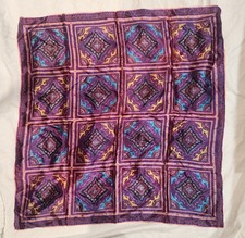 Vintage Womens Headscarf Purple Paisley Silk Scarf 30" X 28.5" Hand Rolled Hem