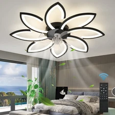 35" Geometric Ceiling Fan with Light Remote Control, 6 Speeds 3 Colors, Black...