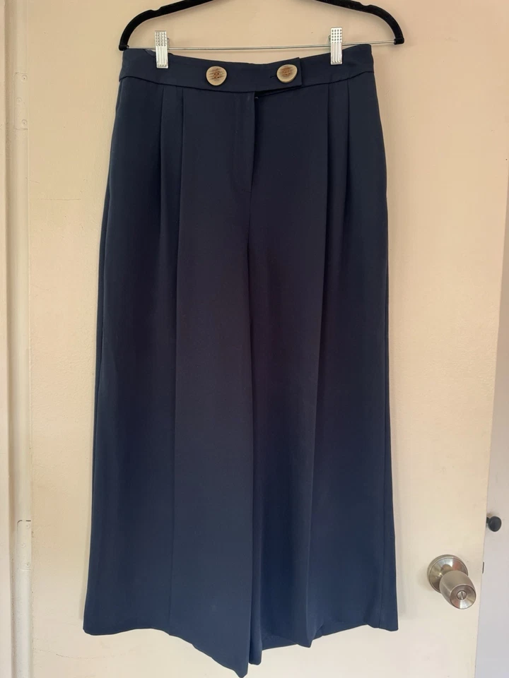 Pantalones de vestir TOPSHOP para mujer talla 8 azul marino pierna ancha con cierre de dos botones Foto 3 de 3