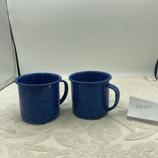 2-Speckled Blue Granite Enamel Ware Camp Coffee Mugs Read 3.5  