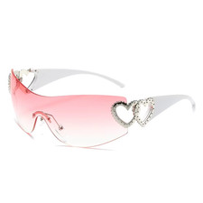 Fashion Y2K Sun Glasses Female One Piece Rimless Heart Shield Ins Popular Sungla