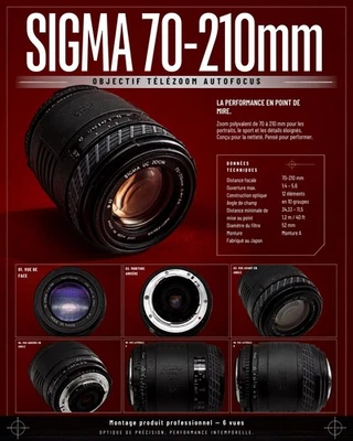 Objectif Sigma UC Zoom 1:4-5,6 70-210 mm numérique AF Ai-S (Nikon AF). - Photo 1/4