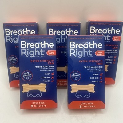 5x 8 Count Breathe Right Nasal Strips Extra Strength Tan Snoring Relief