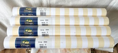 Vintage Village Yellow & White Stripe Wallpaper Lot Of 4 Double Rolls Same Run