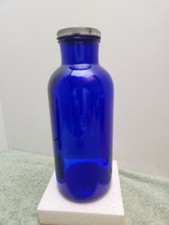 Vintage Cobalt Blue Glass Bottle 9 Tall With lid