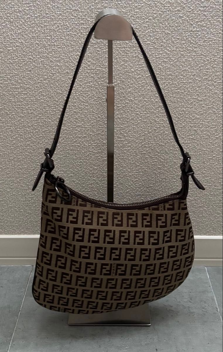 RARE FENDI Zucca One Shoulder Bag Brown FF Monogram Pouch Crossbody