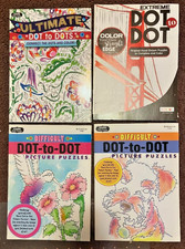 DIFFICULT BUT FUN DOT TO DOT PUZZLES FOR ADULTS SET OF 4-NEW 