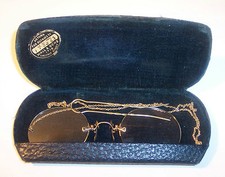 ANTIQUE 19thc EYEGLASSES SPECTACLES GF SPRING BRIDGE PINCE NEZ HAIR PIN CHAIN