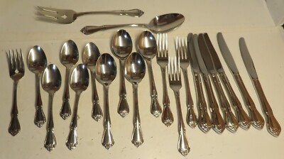 Vintage ONEIDA USA Arbor Rose True Rose Stainless Steel Flatware Lot Of 21 Pcs