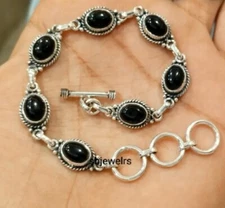 Black Onyx Gemstone 925 Sterling Silver Jewelry Bracelet For Handmade Gift E-709