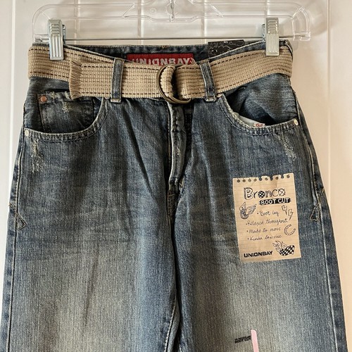 Union Bay Boys 10 Bronco Boot Cut Belted Relaxed Fit Jeans Distressed - Picture 3 of 15