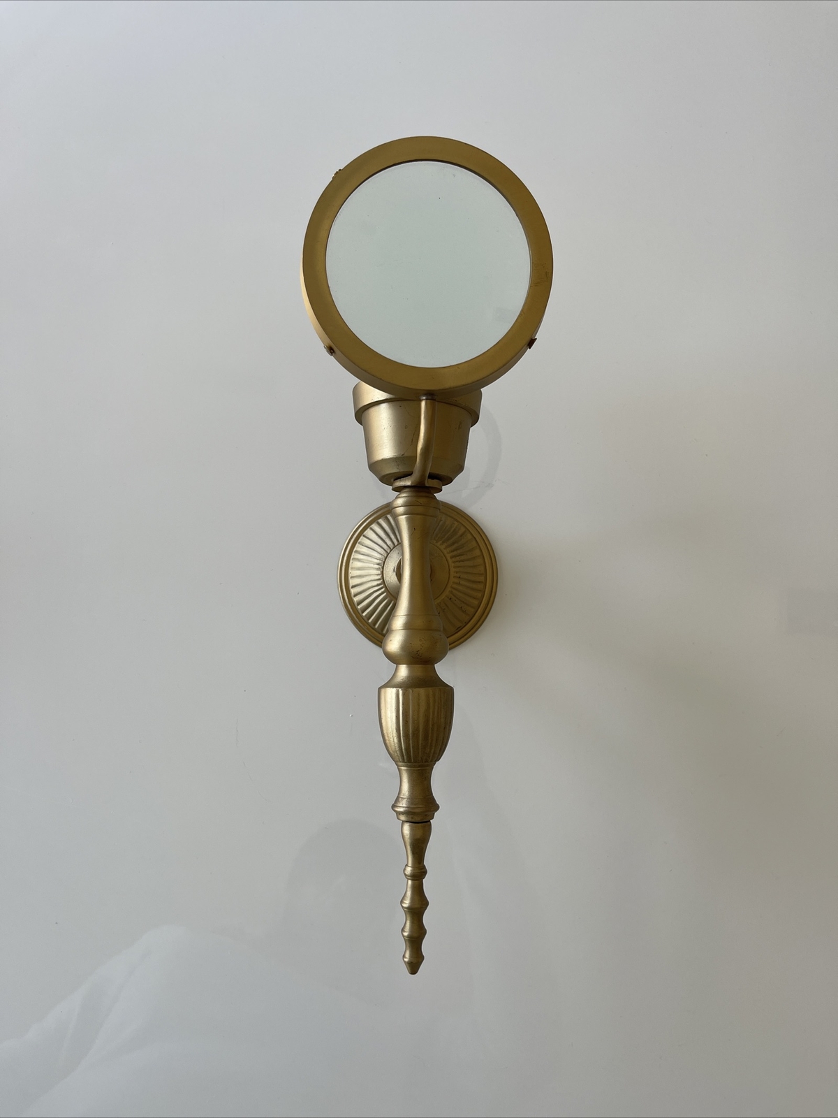 Vintage Candle Wall Sconce Magnifying Glass Fluted Brass Free Shipping