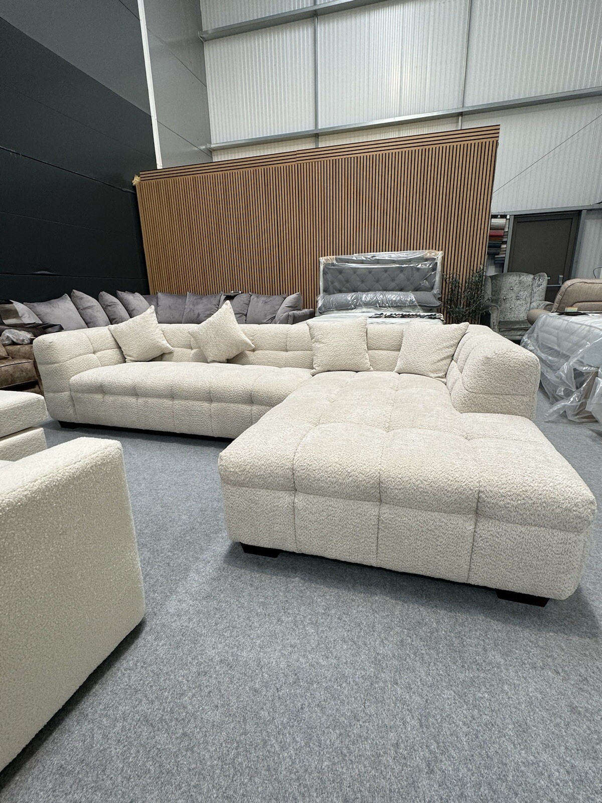 Large Boucle Corner Oatmeal Sofa Ex Display