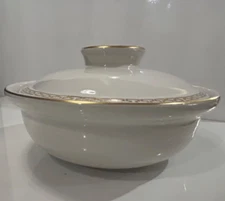 The Hall China Co. Casserole Dish Made For The Forman Family W/Lid USA Gold Trim