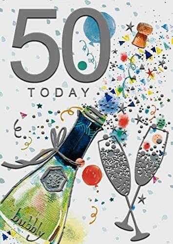 50th Happy Birthday Greeting Card With Bubbly by Words and Wishes