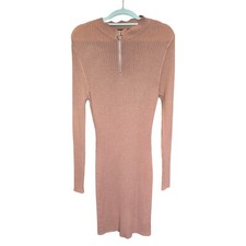 Brave Soul Camel Ribbed Jumper Dress UK L Bodycon High Neck Zip Long Sleeve