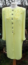 Designer Frank Usher Occasion Long Pastel Yellow Embroidered Overcoat Size 10