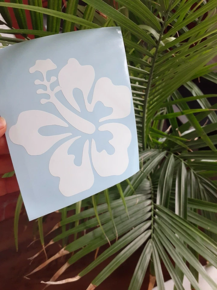 Calcomanía Flor Hawaiana Blanca Hecha con Vinilo Oracal para Coches Ventanas Motocicletas  Foto 2 de 2