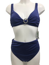 Sielei Royal Blue Bikini 40C Underwired Unpadded Top & Bottoms Diamante Trim