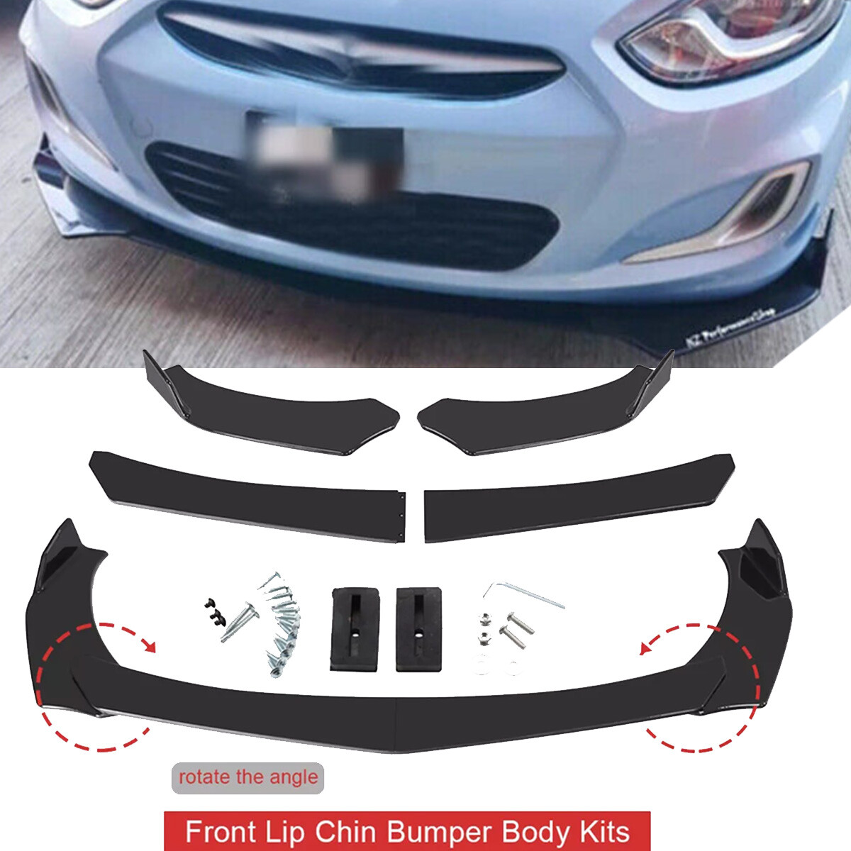 Glossy Black Front Bumper Lip Splitter Spoiler for Hyundai Accent Sedan