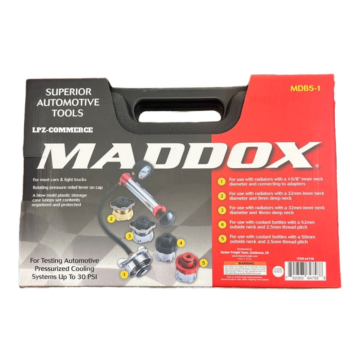 MADDOX MDB5-1 Radiator Pressure Test Kit Cooling System Leak NEW
