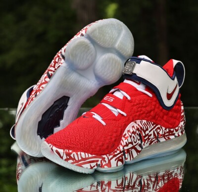 Nike LeBron 17 XVII Red Graffiti Remix Men's Size 7.5 White Custom