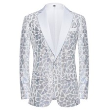 Mens Sequins Blazer Suit Jacket One Button Lapel Party Wedding Evening Showman