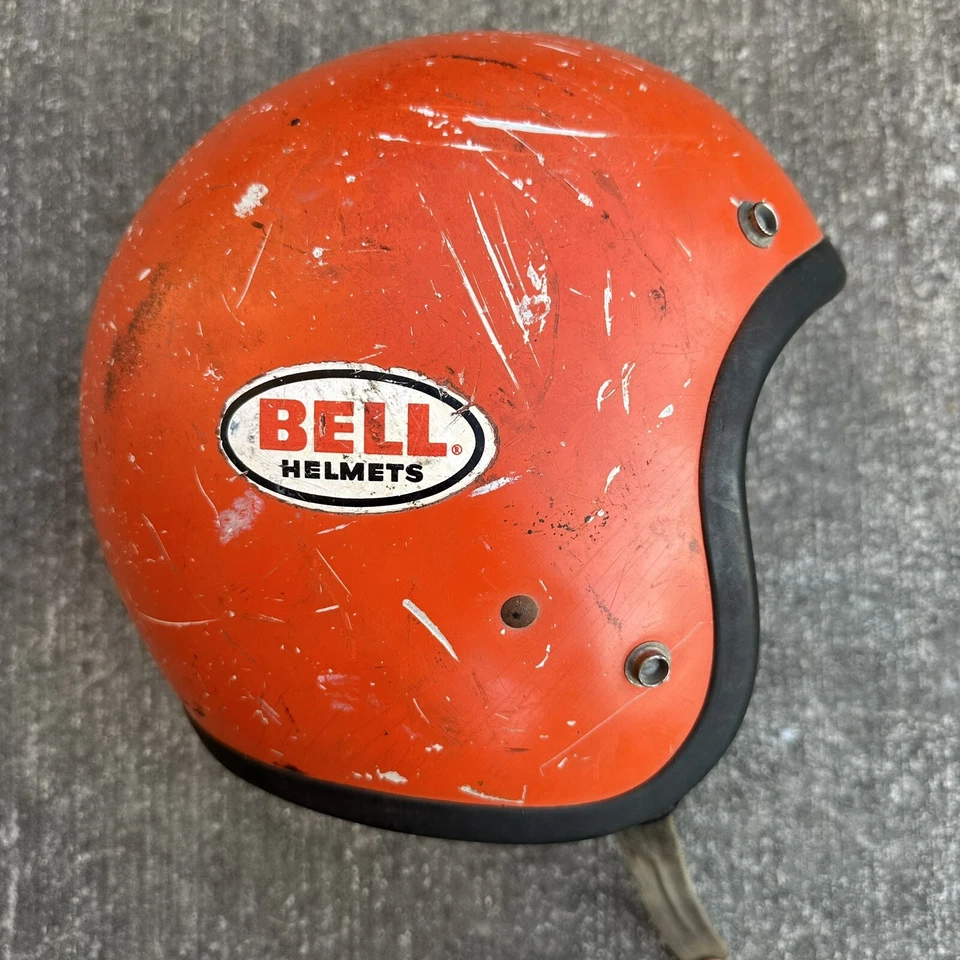 Vintage 1975-78 Bell Orange Magnum II Motorcycle Helmet Size 6 7/8 - Image 2 of 4