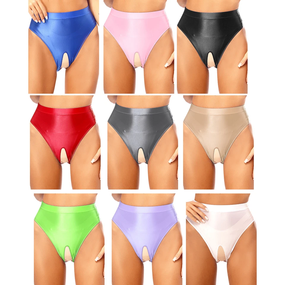 DE- Damen Glänzend Schritt Offen Slip Briefs Sexy Unterhosen Unterwäsche Sexy - Bild 2 von 4