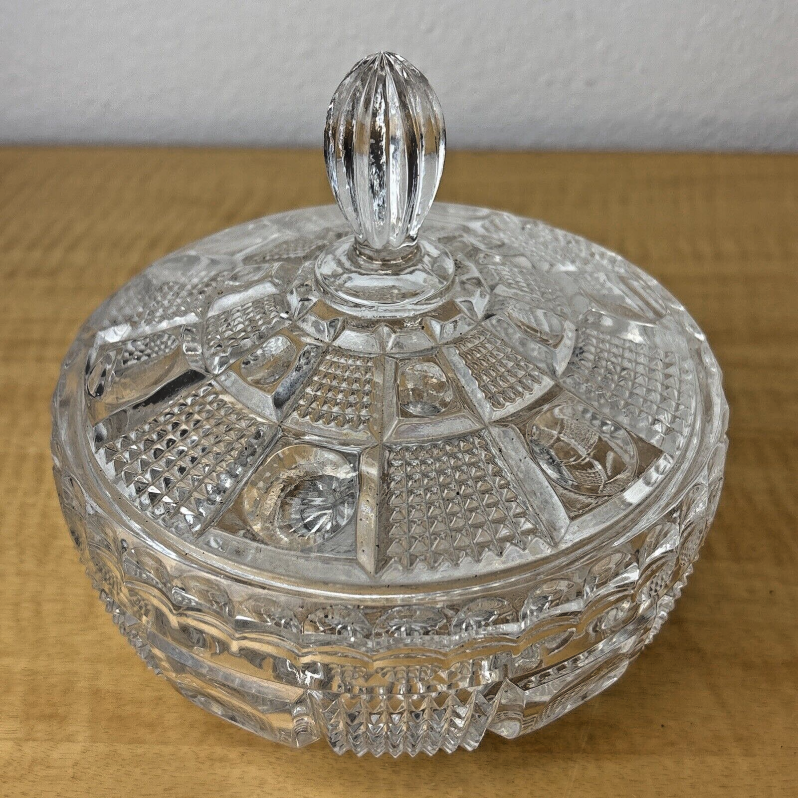 Vintage Cut Crystal Candy Dish with Glass Lid