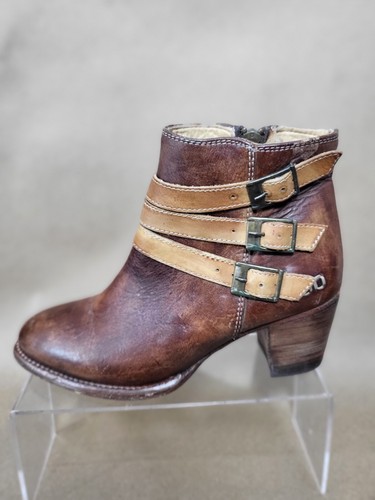 Bed Stu Cobbler Brown (Size 6.5) Western Ankle Boots Buckles Straps Zip Women - 第 14/18 張圖片
