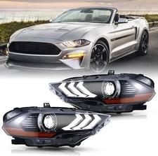 Headlight Assembly For 2018-2020 Ford Mustang Black Housing w/LED DRL Left+Right