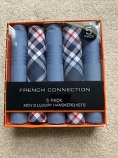 Men  s French Connection 5-pack Handkerchiefs Pocket Squares New Blue Checkered