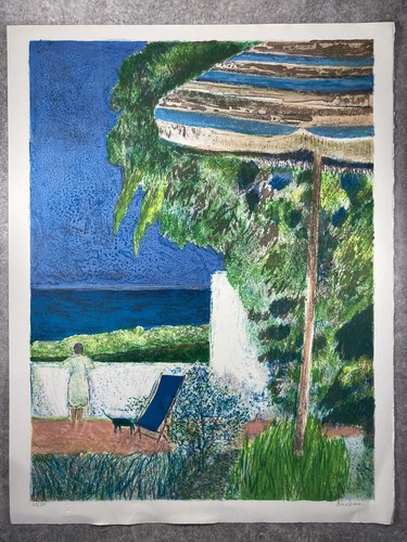 GUY BARDONE LITHOGRAPHIE ORIGINALE SIGNÉE ET NUMÉROTÉE 29/150 TERRASSE VUE MER - Picture 2 of 7