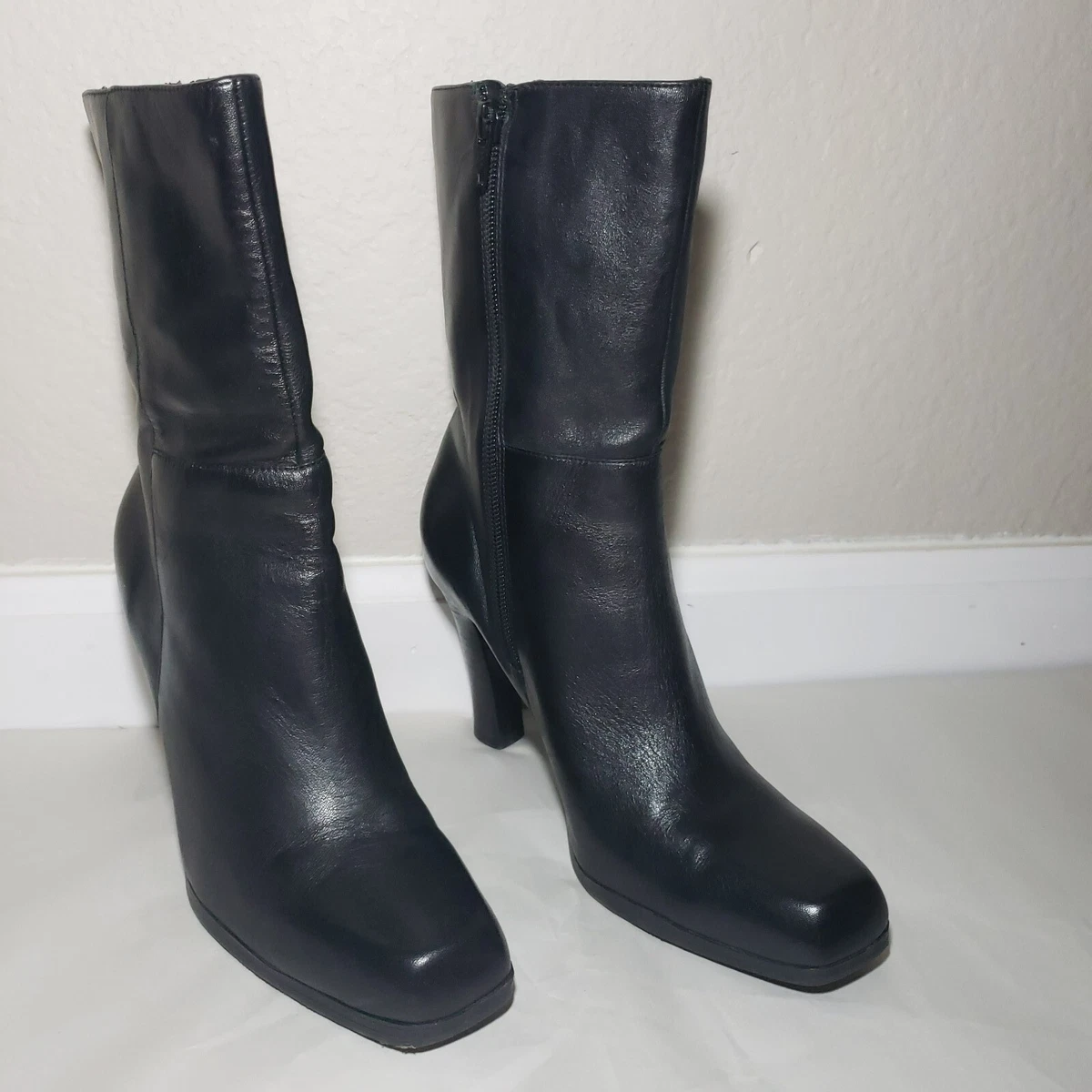 Womens black leather boots size best sale 8