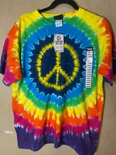 2009 LIQUID BLUE Tie Dye PEACE SIGN Y2K Pre shrunk T-Shirt SZ L-NWT