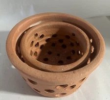 Two NESTING Hand made terra-cotta 5” and 6" Orchid Pot “DOTS" Rustic Pots