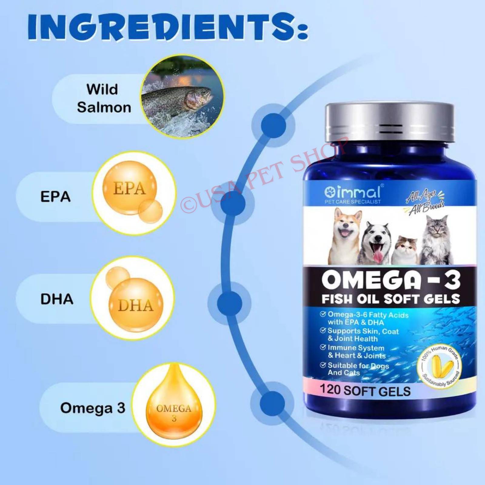 Fish Oil For Dogs & Cat Omega 3 For Dogs From Alaskan Salmon, Cod & Kril Ct. 120