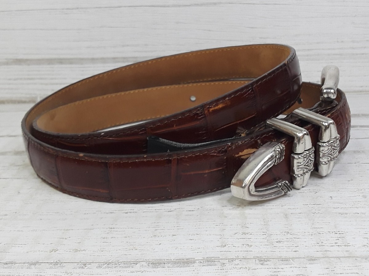 Brighton Brown Leather Concho Belt 32 Croc Embossed Western Southwestern Brighton Croc Embossed Womens Western Brown Leather Belt  main image 2