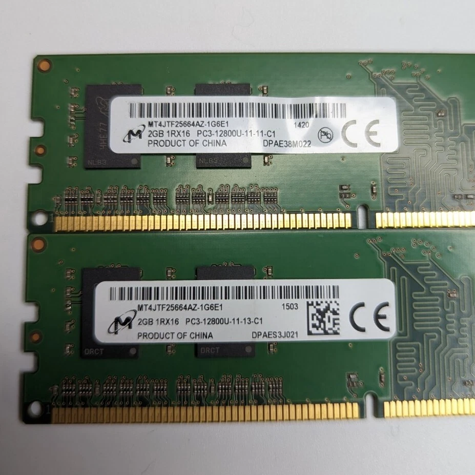 lot of 2 Micron 4GB (2x2GB) 1RX16 PC3-12800U DDR3 Memory RAM MT4JTF25664AZ-1G6E1 - Image 2 of 2