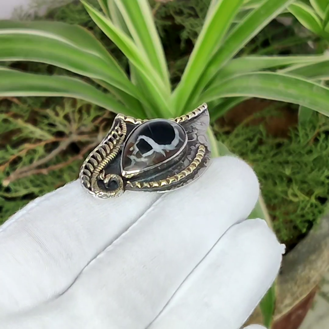 モジャRING Silver925 925 Sterling Silver Black Zircon Al-aqsa Mosque Motif Islamic