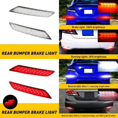 For Honda White Red/White Civic Bumper Reflectors Rear Brake Lamp Flash w/Strobe