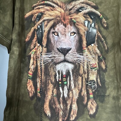 DJ Jahman Rasta Lion Headphones Jungle Beats Green T-Shirt Mountain Large